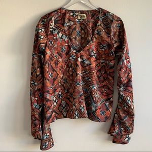 Show Me Your MuMu Geometric pattern boho printed blouse draped sleeve